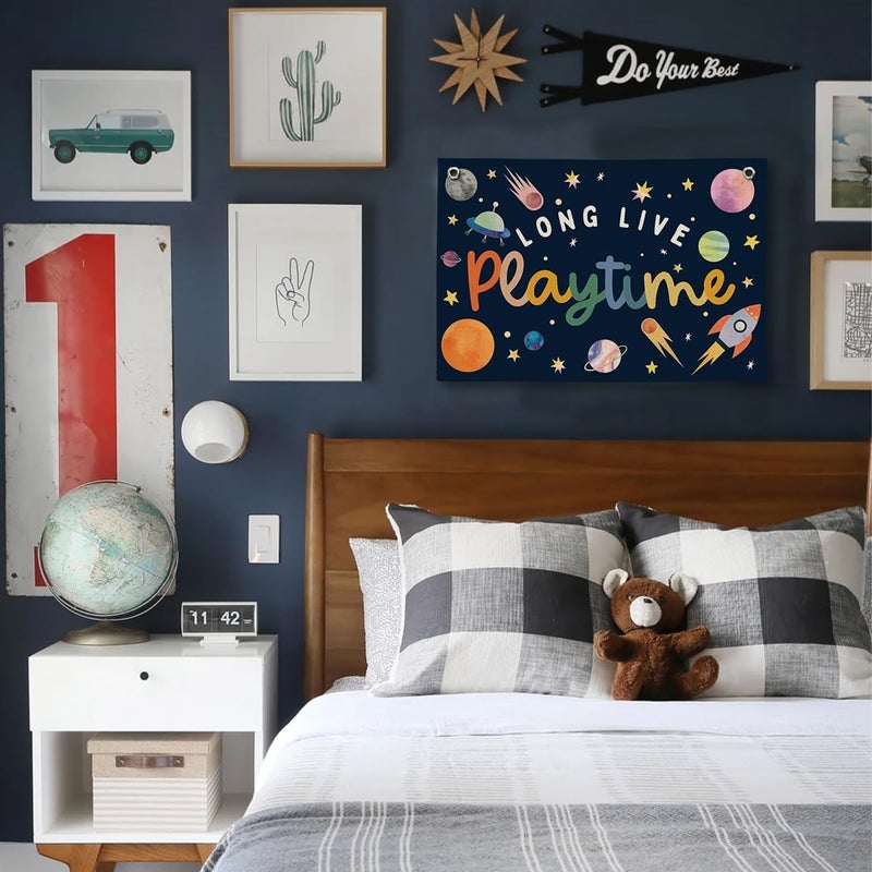 ShowDraven Playroom Wall Decor, Kids Toddler Boy Playroom Space Nursery Decor Hanging Linen Banner, Play Room Wall Decor for Kids Boys Nursery, 20x30 Inch - Image 4